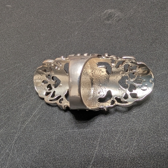 Elegant Silver Filigree Oval Turquoise Boho Statement Ring Size 10 - Picture 3 of 5